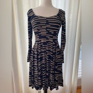 Anthropology HD Black and Cream Striped Dress XS $54